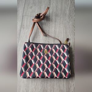 LRL Lauren Ralph Lauren Geometric Cube Print Nylon Crossbody Purse